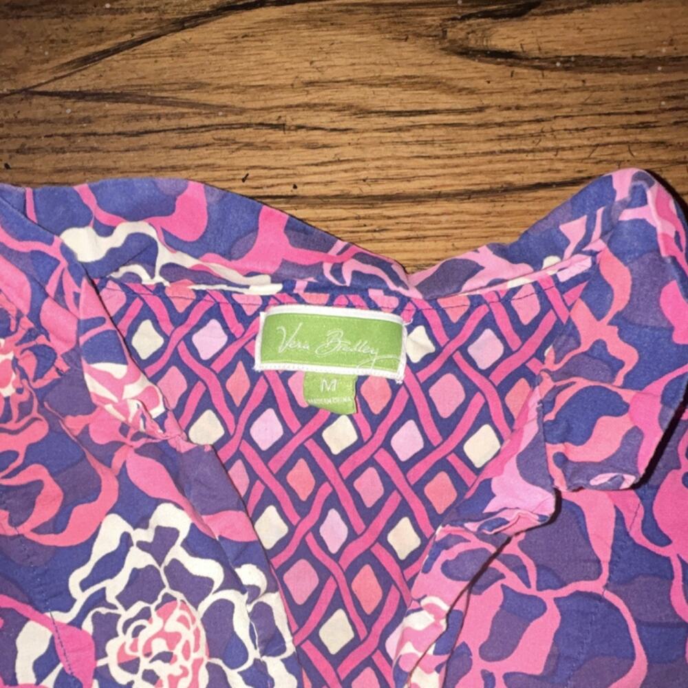 Vera Bradley Pink Purple Floral Long Sleeve Collared Button-Up Women's Blouse M - Picture 3 of 6